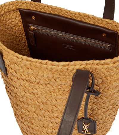 Saint Laurent Panier Small Raffia Bucket Bag In Naturale/nut