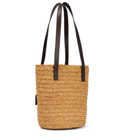 Shop Saint Laurent Panier Small Raffia Bucket Bag In Naturale/nut