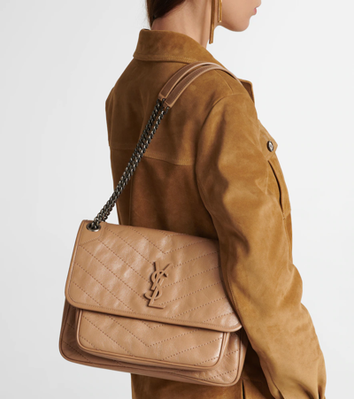 Shop Saint Laurent Niki Medium Leather Shoulder Bag In Dk Toffee