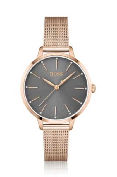 Shop Hugo Boss Boss Carnation Gold Effect Crystal Studded Watch With Mesh Bracelet Women's Watches In Assorted-pre-pack