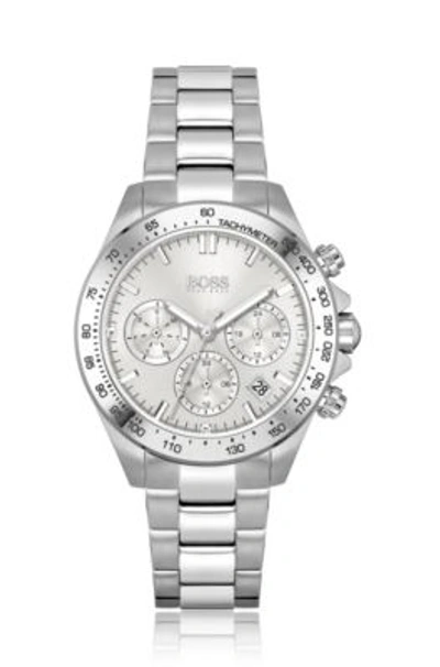Shop Hugo Boss Boss Silver White Dial Watch With Crystals And Tachymeter Bezel Women's Watches In Assorted-pre-pack