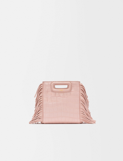 Shop Maje Crocodile-effect Leather Mini M Bag In Pale Pink