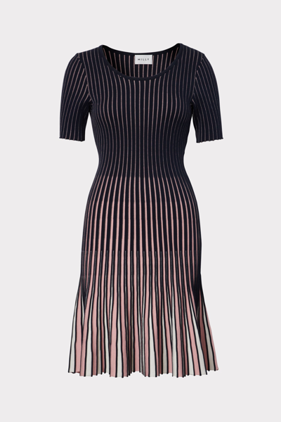 Shop Milly Inset Stripe Flare Godet Dress In Navy Multi