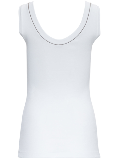 Shop Brunello Cucinelli Ribbed Cotton Sleeveless Top In White