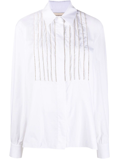 Shop Alexandre Vauthier Beaded-bib Cotton Shirt In Weiss