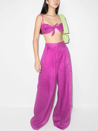 Shop Adriana Degreas Knotted Front Cropped Top In Violett