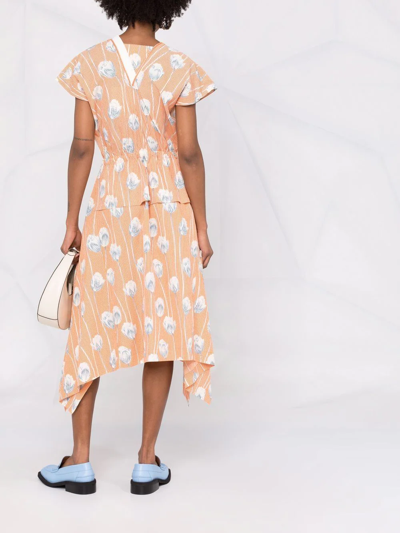Kenzo Graphic-floral Print Gingham Midi Dress In Orange