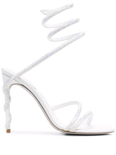 Shop René Caovilla Cecile Rhinestone Sandals In Weiss