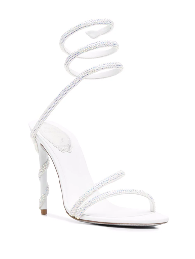René Caovilla Crystal-embellished Wraparound 120mm Sandals In Weiss