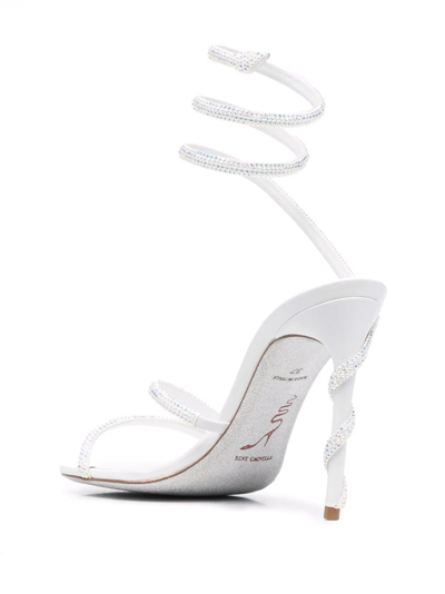 René Caovilla Crystal-embellished Wraparound 120mm Sandals In Weiss