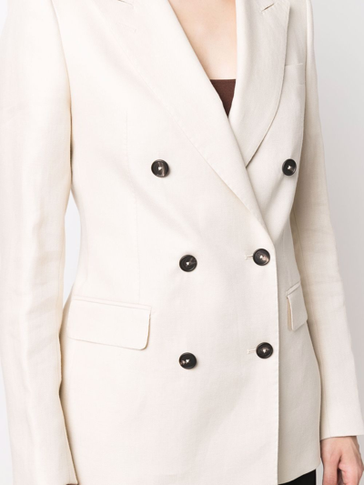 Shop Tagliatore Double-breasted Tailored Linen Blazer In Nude