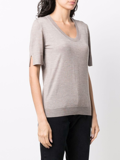 Liska Round-neck Knitted Top In Braun