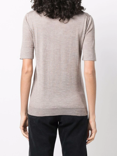 Liska Round-neck Knitted Top In Braun