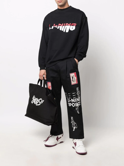 Shop Li-ning Logo-print Straight-leg Trousers In Schwarz
