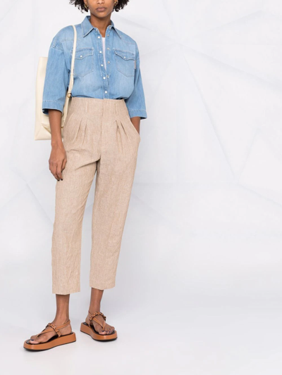 Brunello Cucinelli Cropped Linen Trousers In Nude