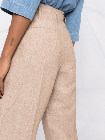 Brunello Cucinelli Cropped Linen Trousers In Nude