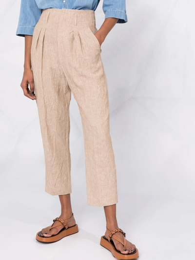 Brunello Cucinelli Cropped Linen Trousers In Nude