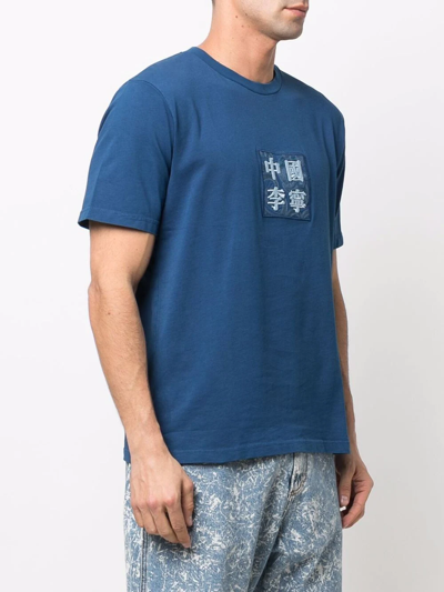 Shop Li-ning Embroidered-logo Crewneck T-shirt In Blau