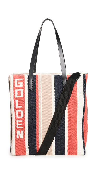 Shop Golden Goose California N-s Stripe Tote Bag In Navy/brick/beige/white