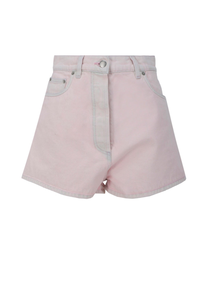 Shop Prada Logo Plaque Denim Shorts In Pink