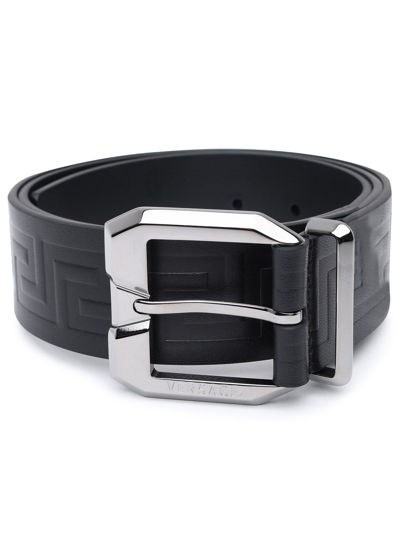 Shop Versace La Greca Embossed Belt In Black