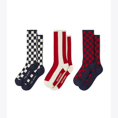 Shop Tory Burch Buddy Socks, Set Of 3 In Navy Blue