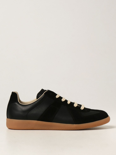 Shop Maison Margiela Replica Suede And Leather Sneakers In Black