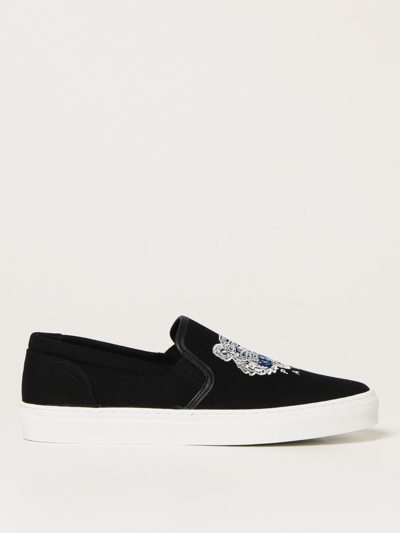 Shop Kenzo Canvas Trainers With Tiger Logo In Black