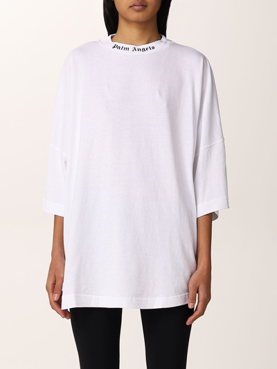 Shop Palm Angels Cotton T-shirt With Logo In White