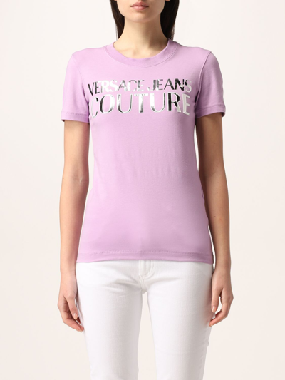 Shop Versace Jeans Couture Cotton T-shirt With Logo In Lavander