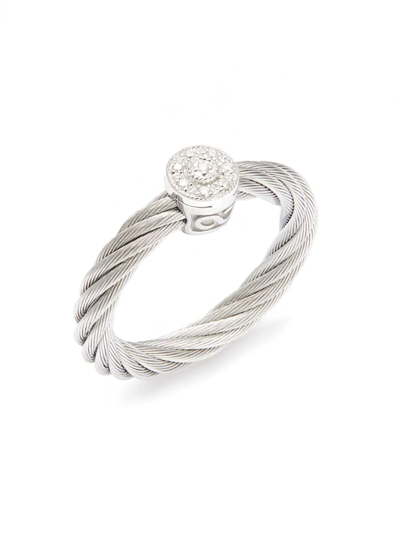 Shop Alor Women's Diamond, 18k White Gold & Grey Stainless Steel Cable Ring