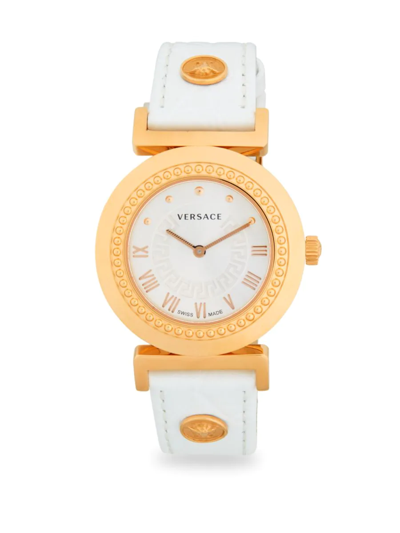 Shop Versace Women's Analog Stainless Steel & Leather-strap Watch In Sapphire
