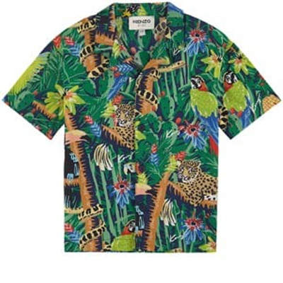 Shop Kenzo Kids Green Jungle Print Shirt