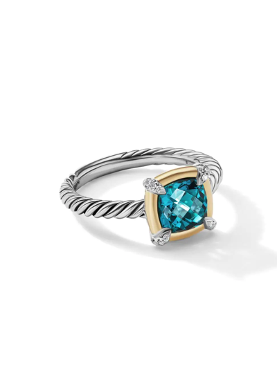 Shop David Yurman Women's Petite Châtelaine Ring With Gemstones, 18k Gold Bezel & Pavé Diamonds In Hampton Blue Topaz