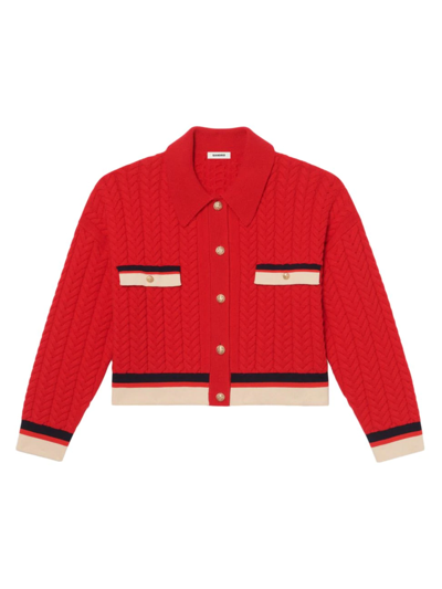 Shop Sandro Women's Driss Wool Cable Knit Cardigan In Red