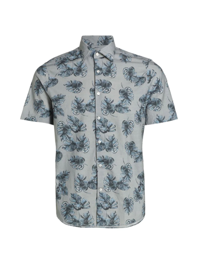 Shop Saks Fifth Avenue Men's Slim-fit Tropical Print Short-sleeve Shirt In Titanium