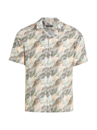 Shop Saks Fifth Avenue Men's Slim-fit Leaf Print Short-sleeve Shirt In Coconut Milk