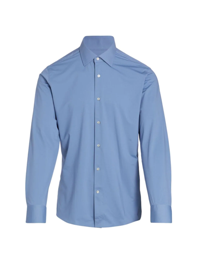 Shop Saks Fifth Avenue Men's Collection Tech Birdseye Dress Shirt In Cobalt