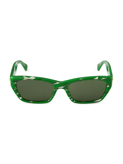 Shop Bottega Veneta Men's Marbled Rectangular Sunglasses In Green