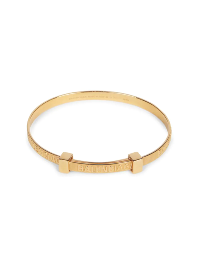 Shop Balenciaga Men's Force Striped Goldtone Logo Bracelet In Shiny Gold