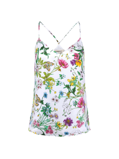 Shop L Agence Women's Kylee Silk Charmeuse Racerback Tank Top In White Multi Botanical Floral