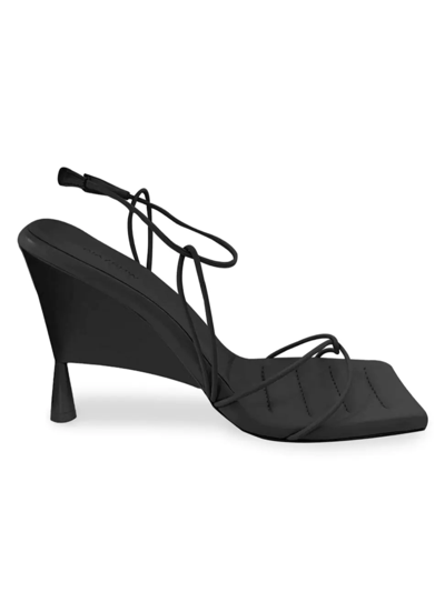 Shop Gia Borghini X Rhw Women's Strappy Leather Wedge Sandals In Black