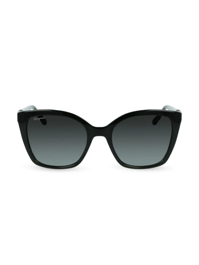 Shop Ferragamo Women's Gancini 54mm Modified Rectangle Sunglasses In Black