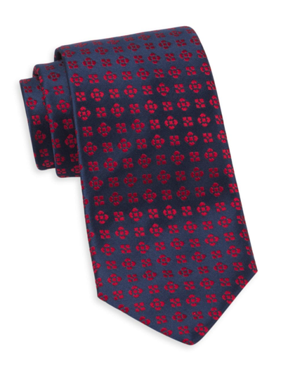 Shop Charvet Men's Neat Geo Motif Silk Tie In Navy Red