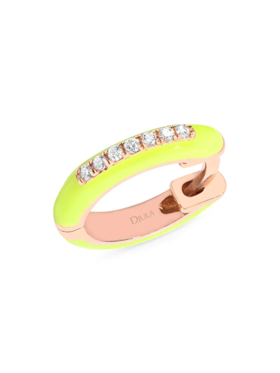 Shop Djula Women's Marbella 14k Rose Gold, Yellow Enamel, & Diamond Single Huggie Hoop Earring In Pink Gold
