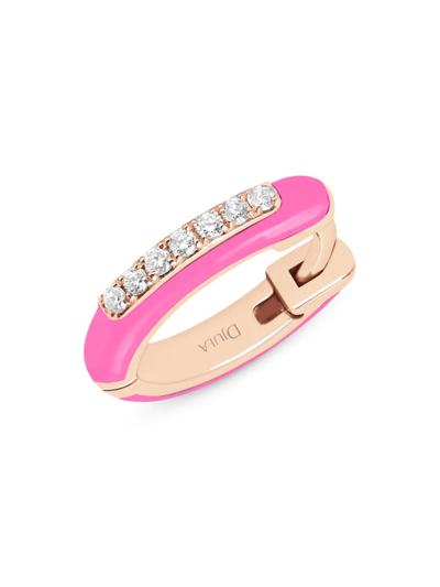 Shop Djula Women's Marbella 14k Rose Gold, Pink Enamel, & Diamond Single Huggie Hoop Earring In Pink Gold