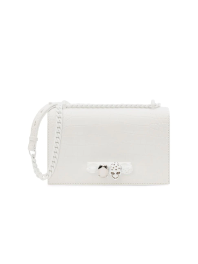 Shop Alexander Mcqueen Women's White Out Jewelled Satchel In Leather