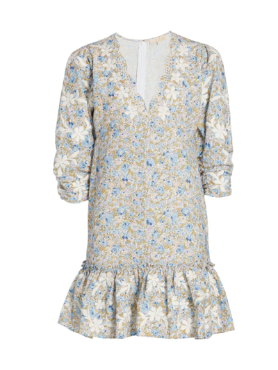 Bytimo Embroidered Peplum Mini Dress In Blue Garden | ModeSens