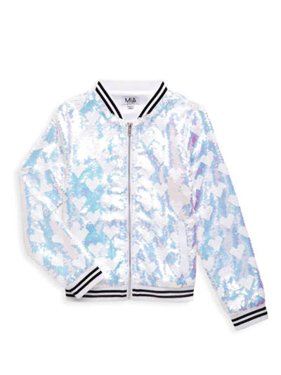 Shop Mia Girl's Sequined Hearts Jacket In White