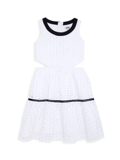 Shop Mia Girl's Contrast-trim Eyelet Dress In White